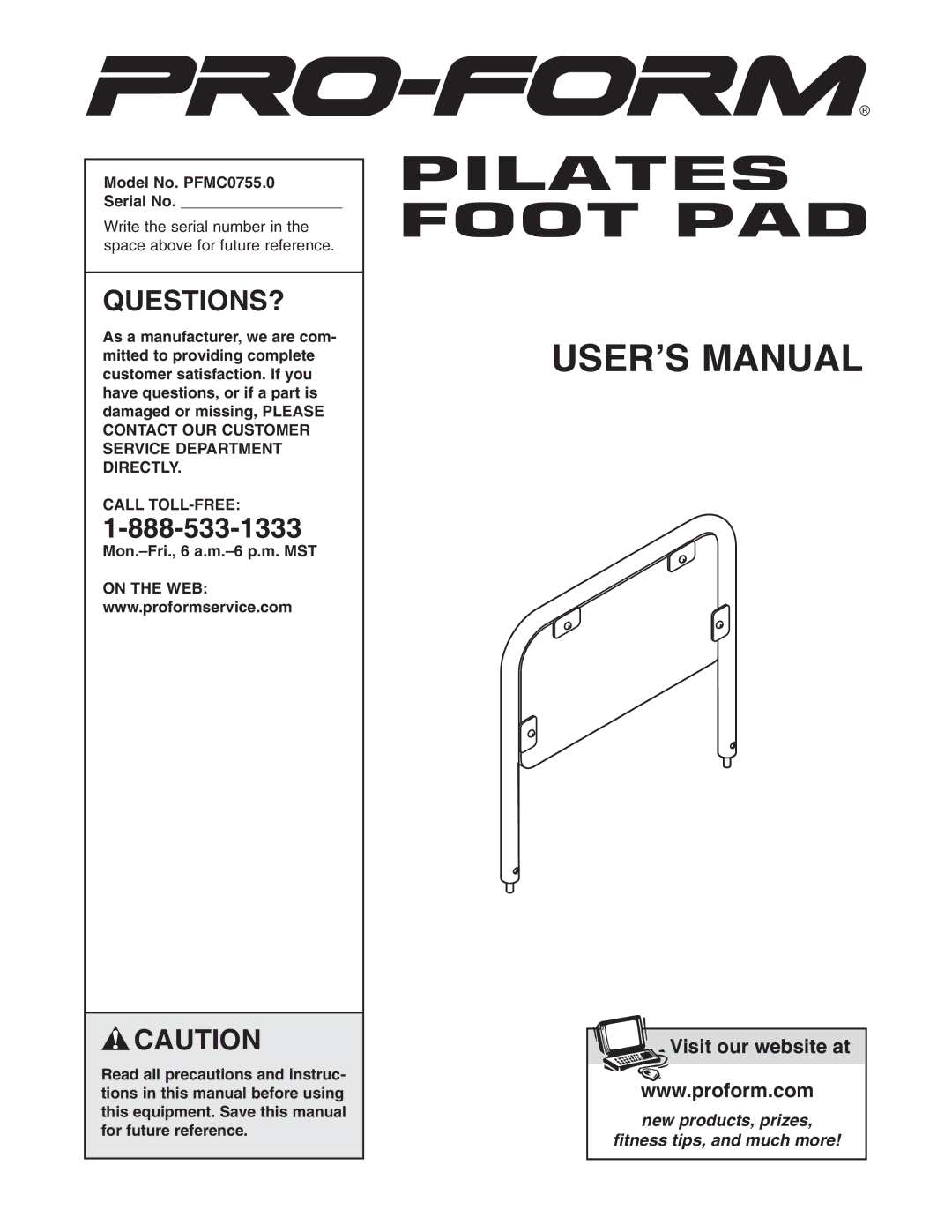 ProForm PFMC0755.0 user manual Questions?, Call TOLL-FREE 