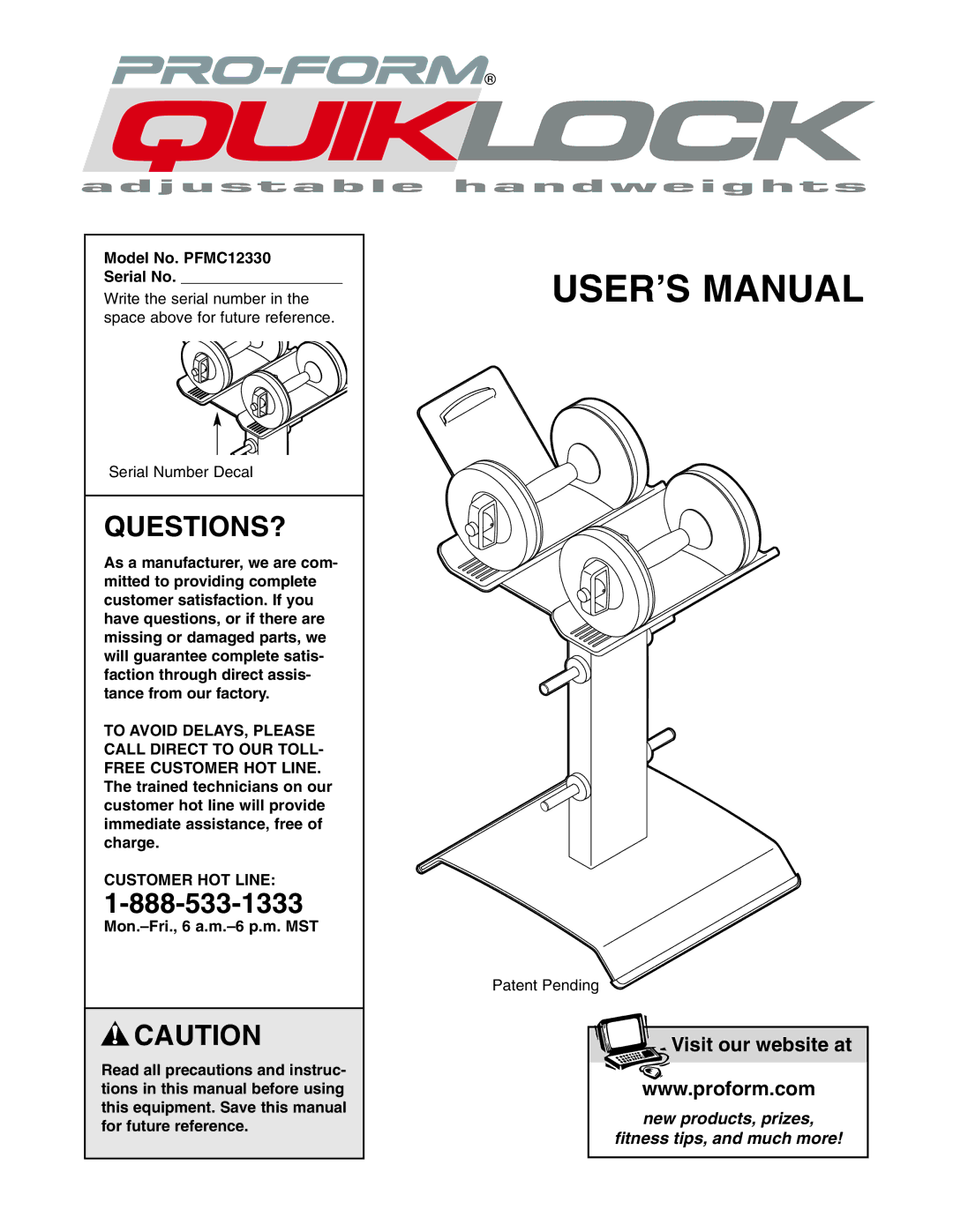 ProForm user manual Questions?, Model No. PFMC12330 Serial No, Customer HOT Line 