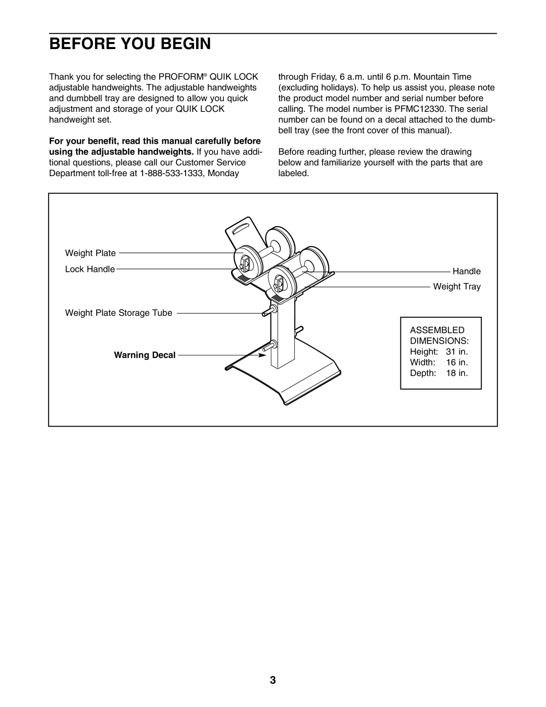 ProForm PFMC12330 user manual Before YOU Begin 