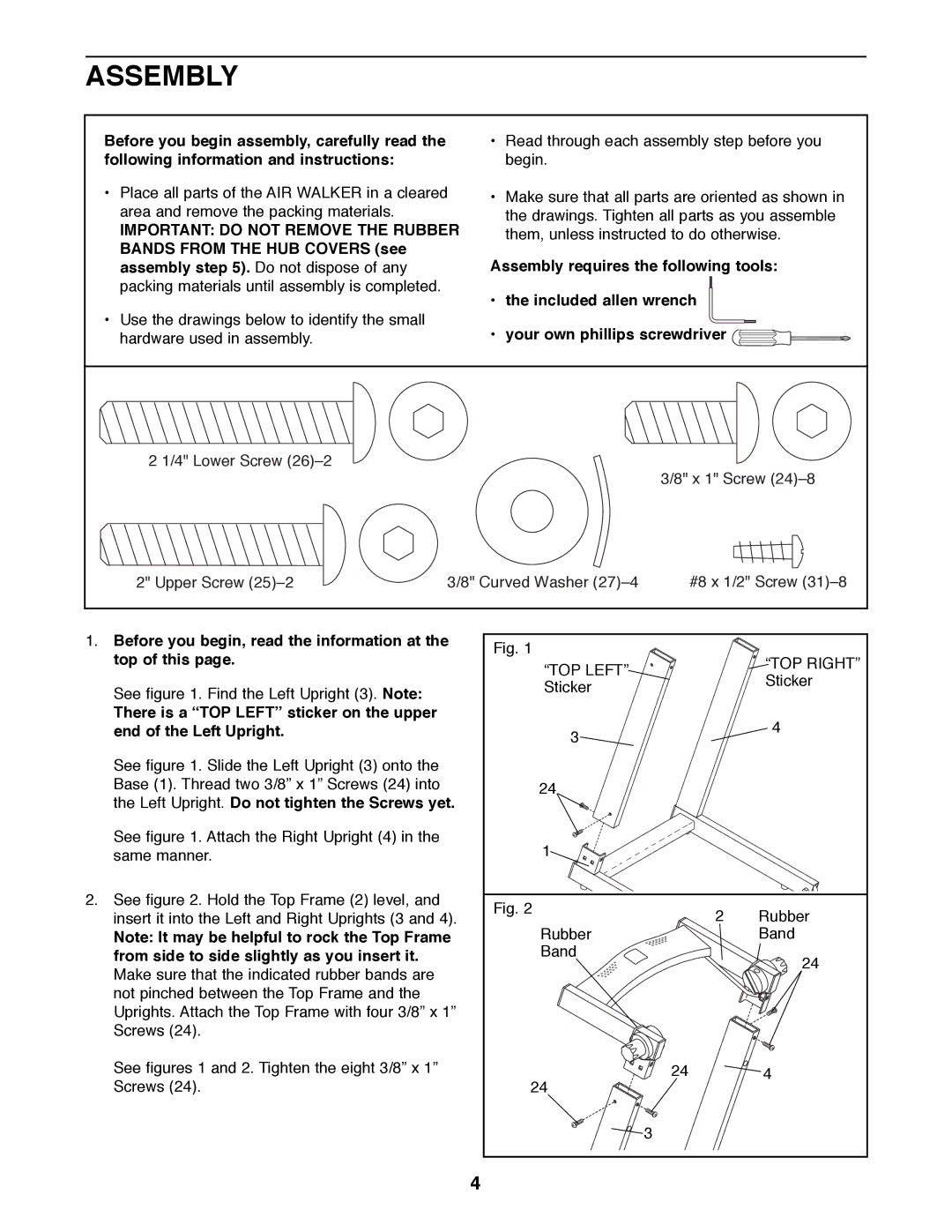 ProForm PFMC77754 user manual Assembly, Before you begin, read the information at the top of this 