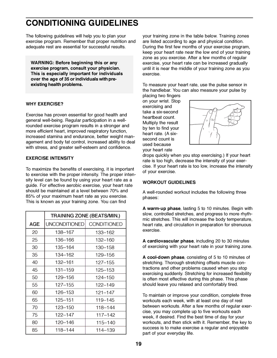 ProForm PFRX35390 user manual Conditioning Guidelines, Why Exercise?, Exercise Intensity, Workout Guidelines 