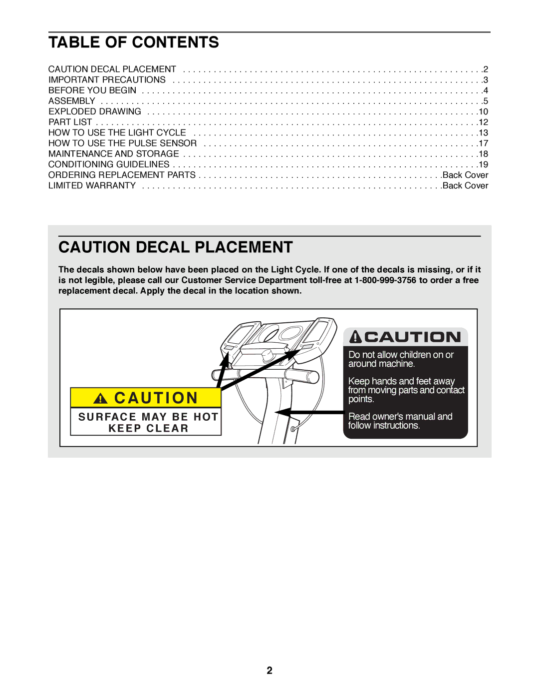 ProForm PFRX35390 user manual Table of Contents 