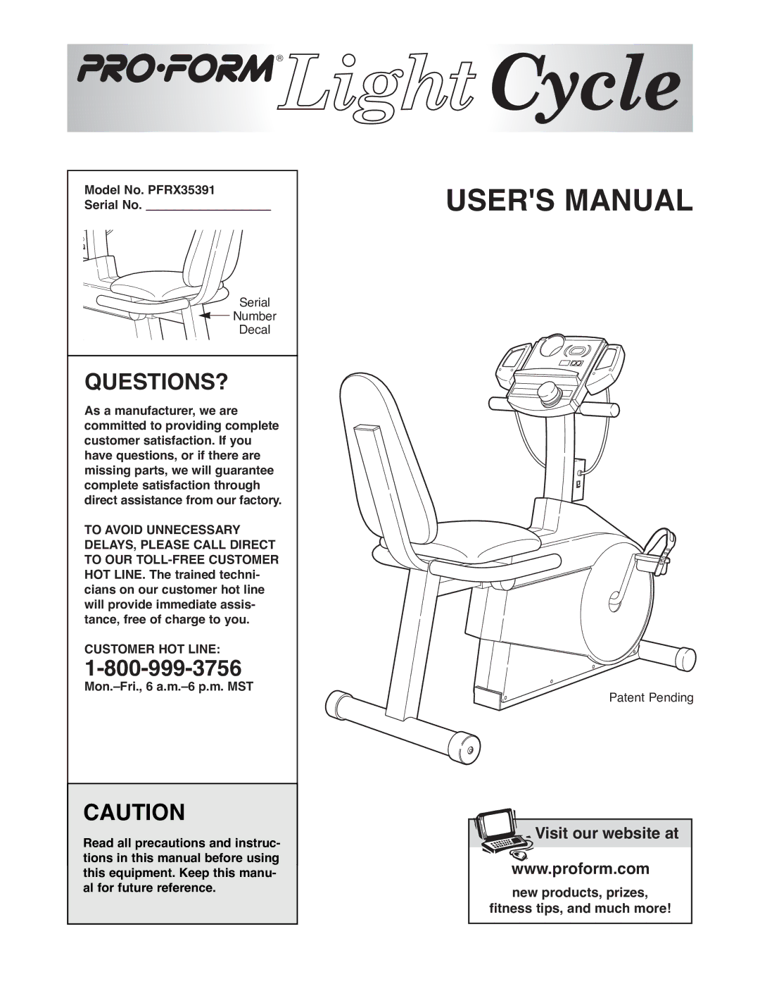 ProForm PFRX35391 user manual Questions?, Customer HOT Line 