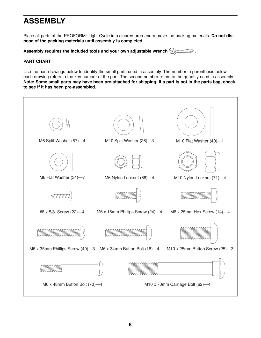 ProForm PFRX35391 user manual Assembly, Part Chart 