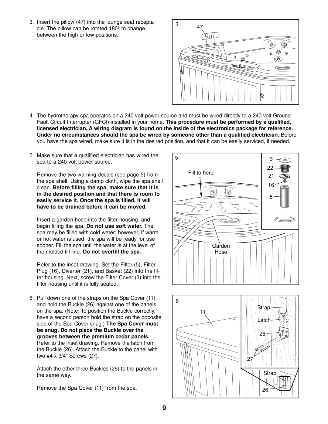 ProForm PFSB73930 user manual Molded fill line. Do not overfill the spa 