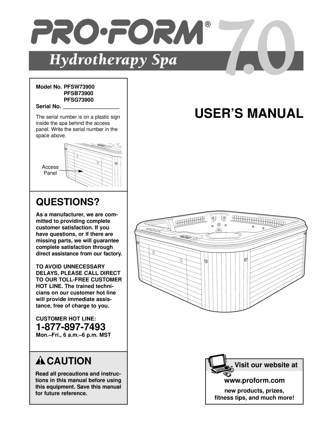 ProForm PFSW73900, PFSB73900, PFG73900 user manual Model No. PFSW73900 PFSB73900 PFSG73900 Serial No, Customer HOT Line 