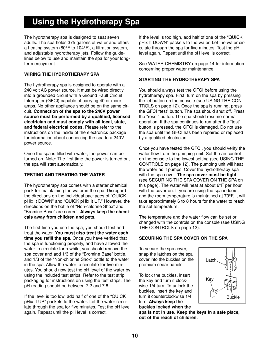 ProForm PFSW73900, PFSB73900, PFSG73900 user manual Using the Hydrotherapy Spa, Wiring the Hydrotherapy SPA 