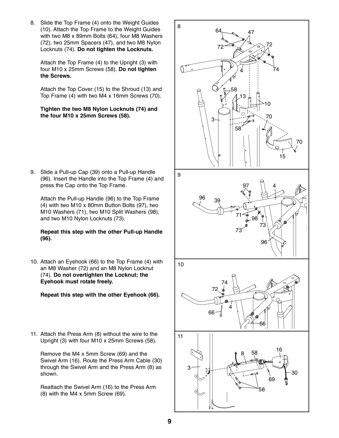 ProForm PFSY3415.0 user manual Repeat this step with the other Pull-up Handle 