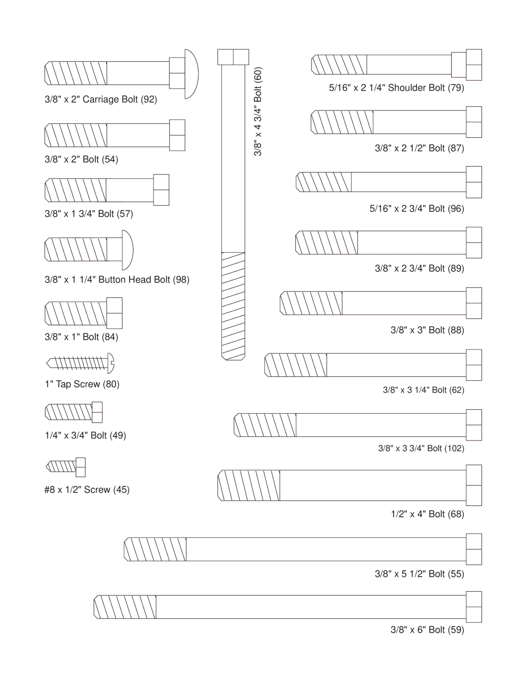 ProForm PFSY59001 user manual X 4 Bolt X 5 1/2 Bolt X 6 Bolt 