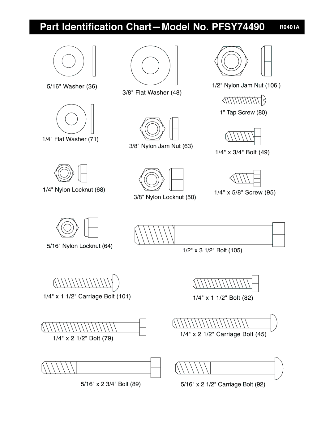 ProForm user manual Part Identification Chart-Model No. PFSY74490 R0401A 