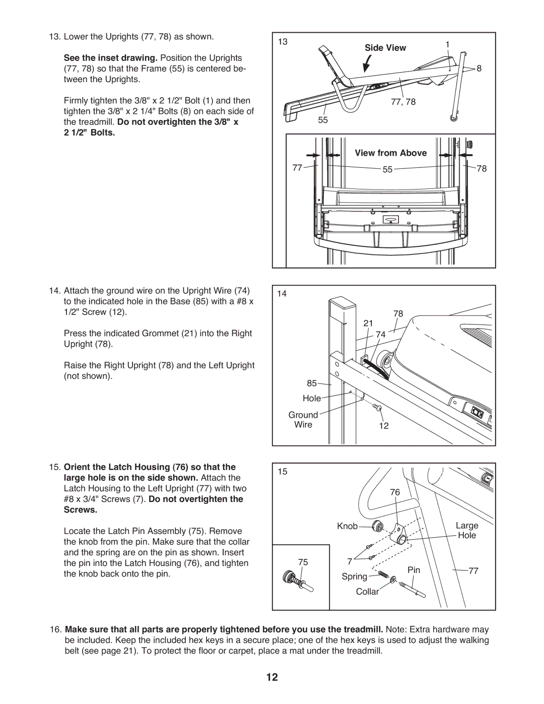 ProForm PFT39110.0 user manual Bolts Side View View from Above 