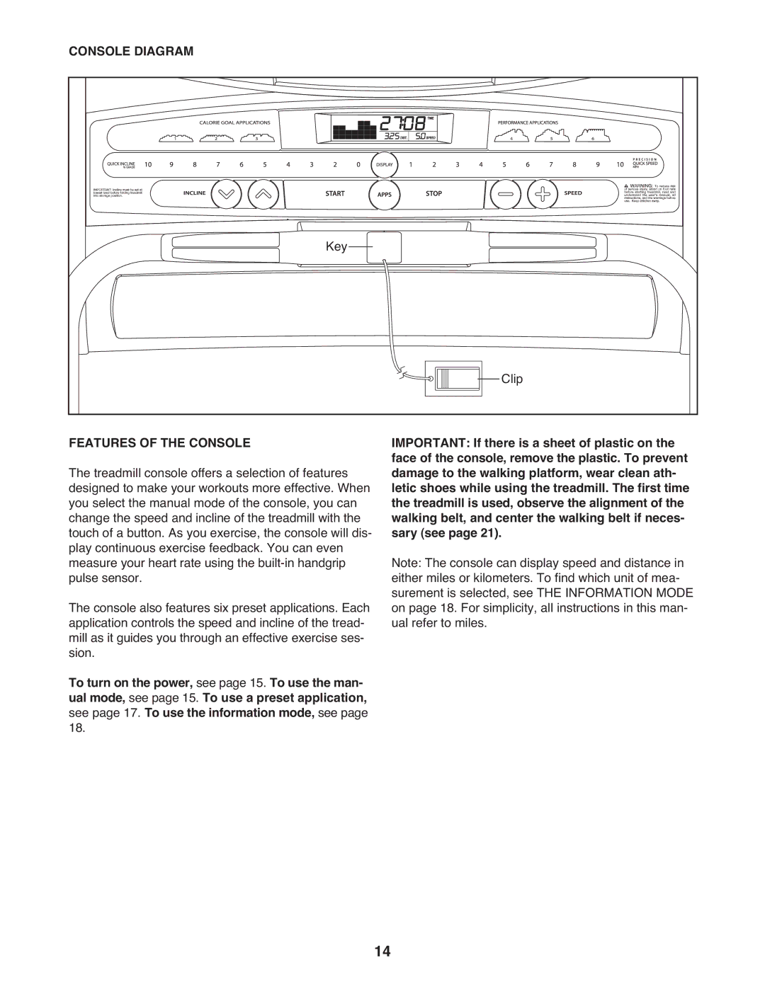 ProForm PFT39110.0 user manual Console Diagram, Features of the Console 