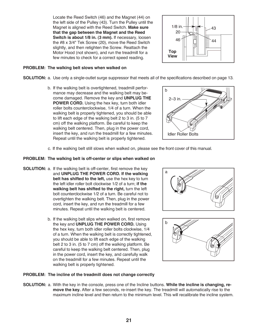 ProForm PFT39110.0 Top, View Problem The walking belt slows when walked on, Key and Unplug the Power CORD. Using 