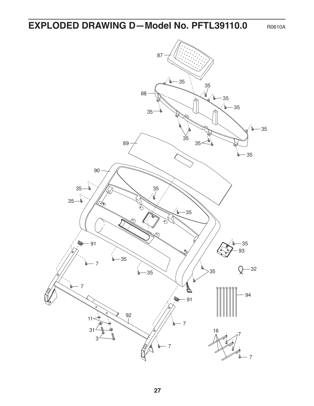 ProForm PFT39110.0 user manual Exploded Drawing D-Model No. PFTL39110.0 