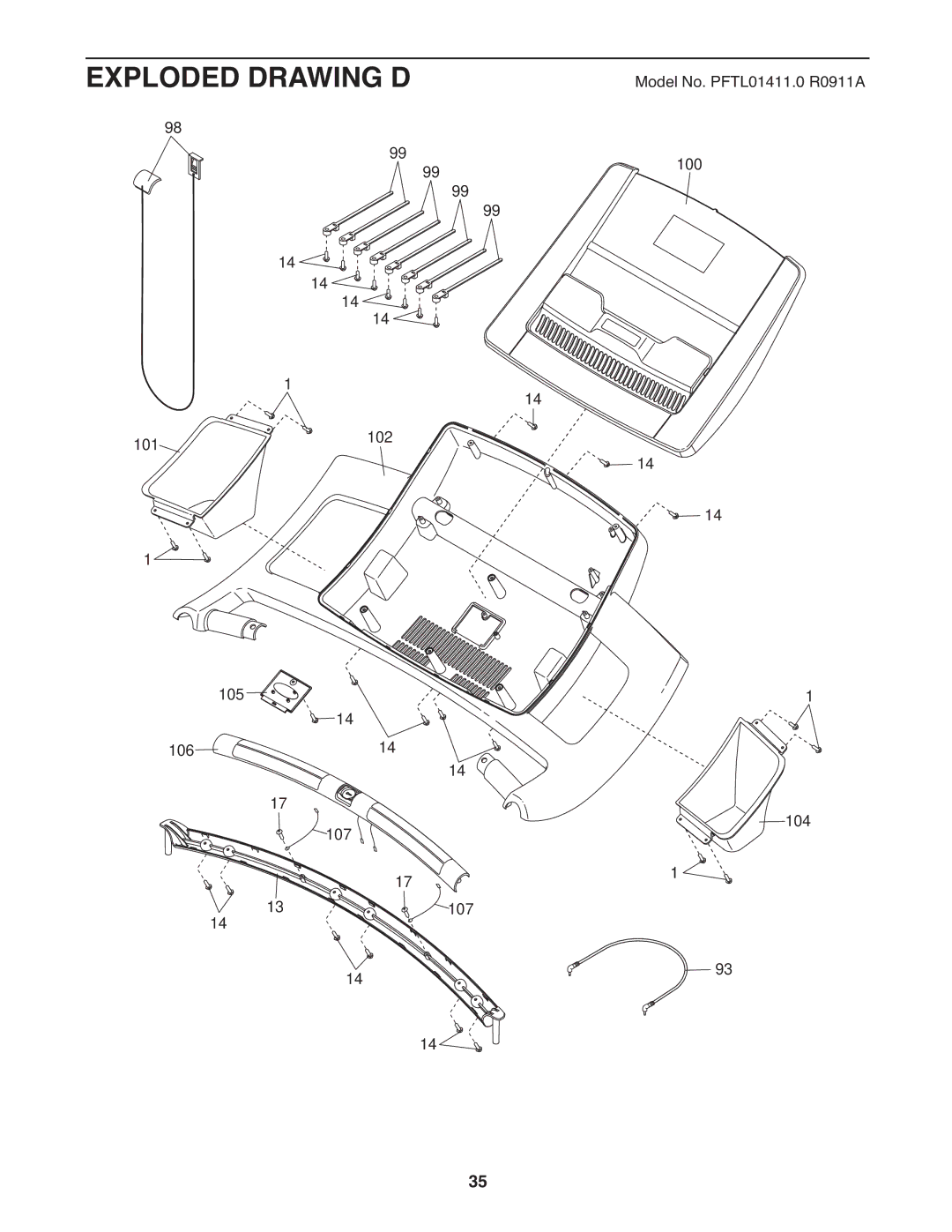 ProForm PFTL01411.0 warranty Exploded Drawing D 