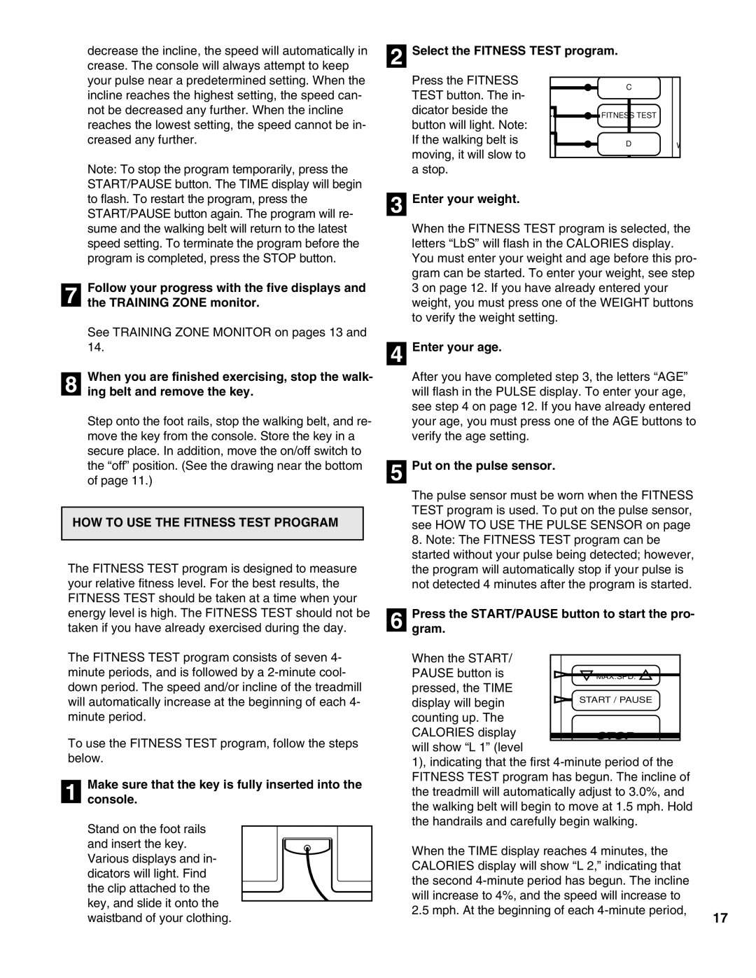 ProForm PFTL05050 user manual Select the Fitness Test program, HOW to USE the Fitness Test Program 