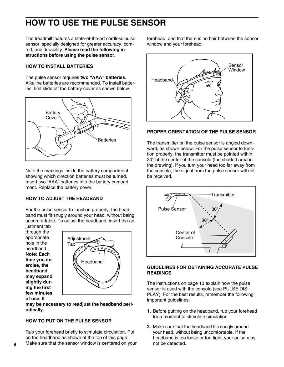 ProForm PFTL05050 user manual HOW to USE the Pulse Sensor 