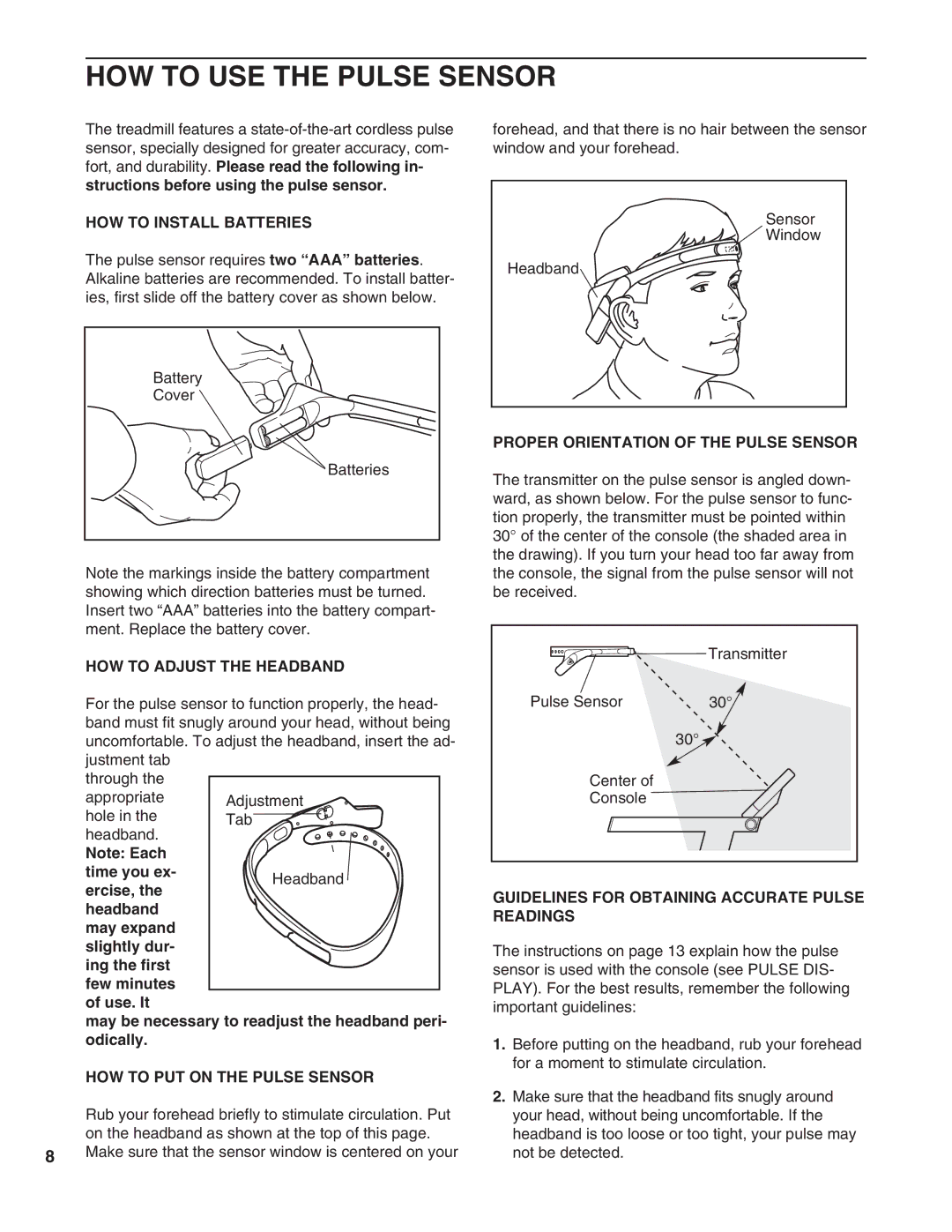 ProForm PFTL05051 user manual HOW to USE the Pulse Sensor 