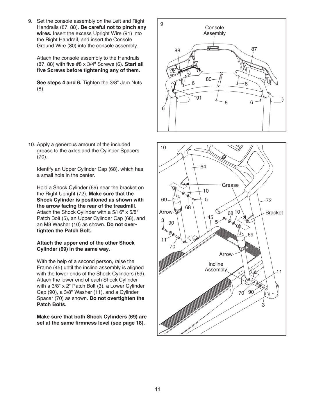 ProForm PFTL05099.0 warranty Handrails 87, 88. Be careful not to pinch any, Five Screws before tightening any of them 