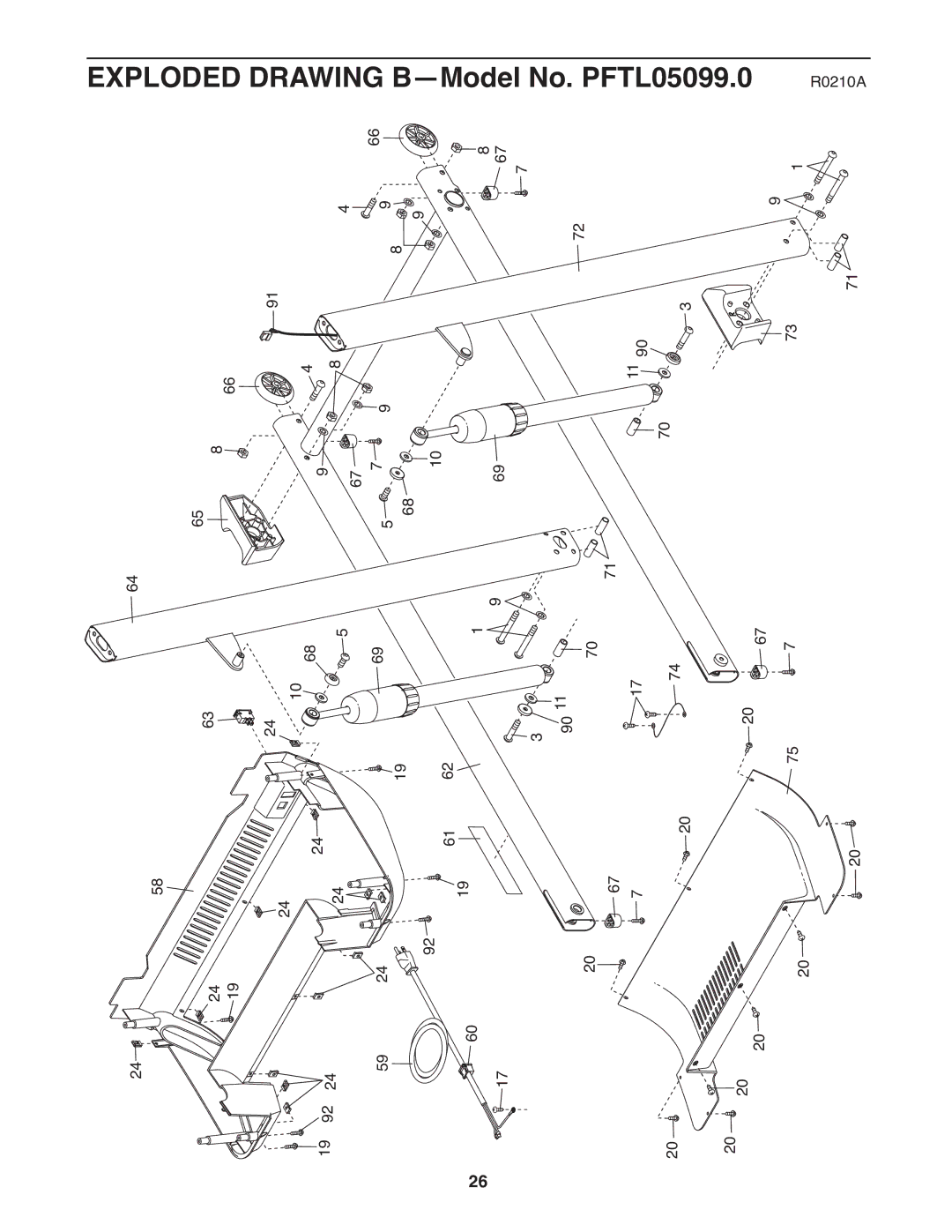 ProForm warranty Exploded Drawing B-Model No. PFTL05099.0 R0210A 