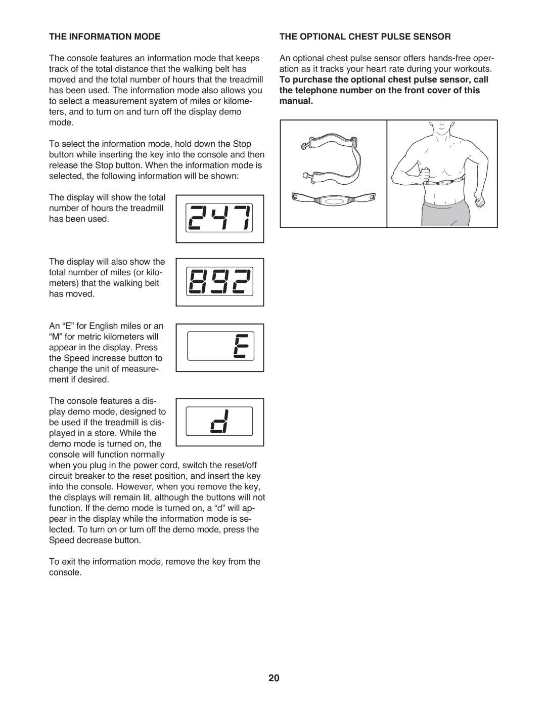 ProForm PFTL06009.0 user manual Information Mode, Optional Chest Pulse Sensor 