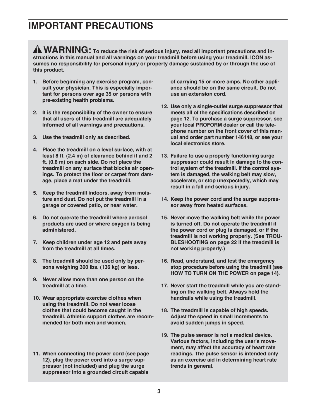 ProForm PFTL06009.0 Important Precautions, Pulse sensor is not a medical device, Various factors, including the users move 