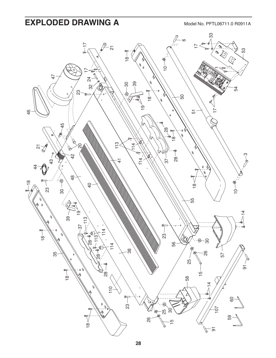 ProForm PFTL06711.0 warranty Exploded Drawing a 