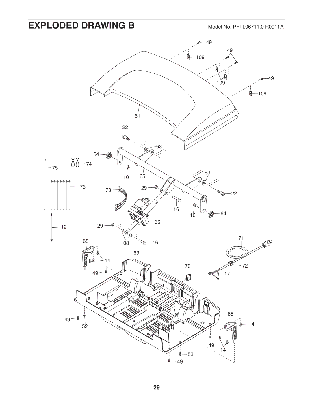 ProForm PFTL06711.0 warranty Exploded Drawing B 