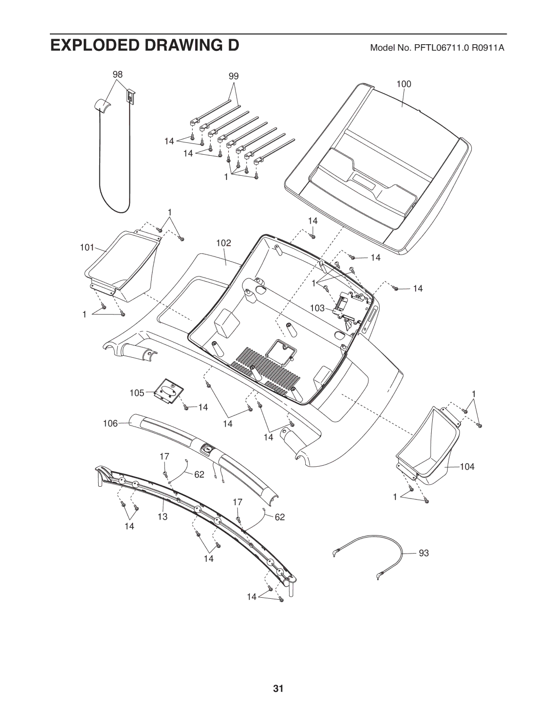 ProForm PFTL06711.0 warranty Exploded Drawing D 