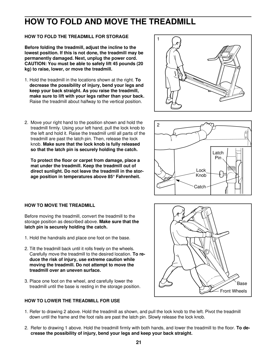 ProForm PFTL09911 HOW to Fold and Move the Treadmill, HOW to Fold the Treadmill for Storage, HOW to Move the Treadmill 