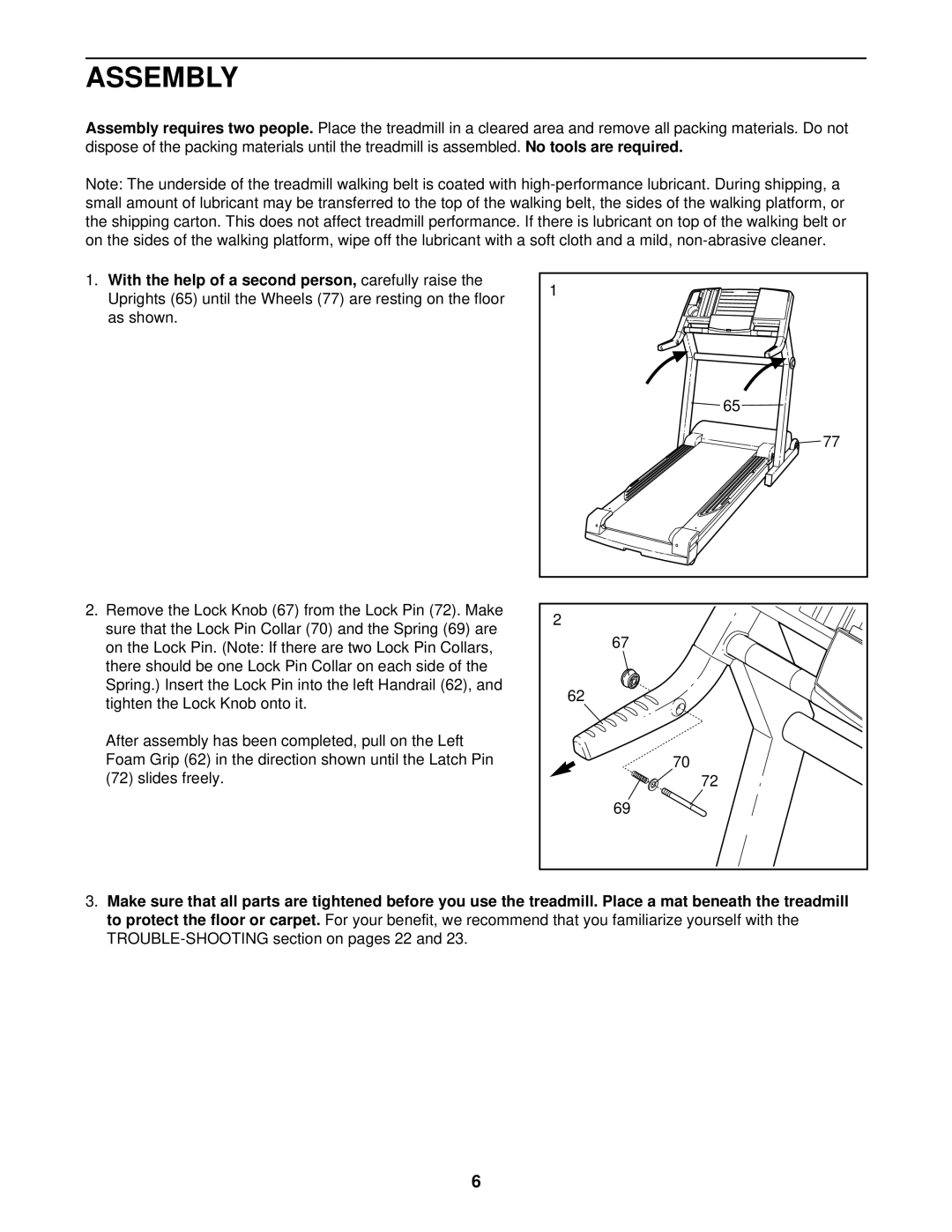 ProForm PFTL09911 user manual Assembly 