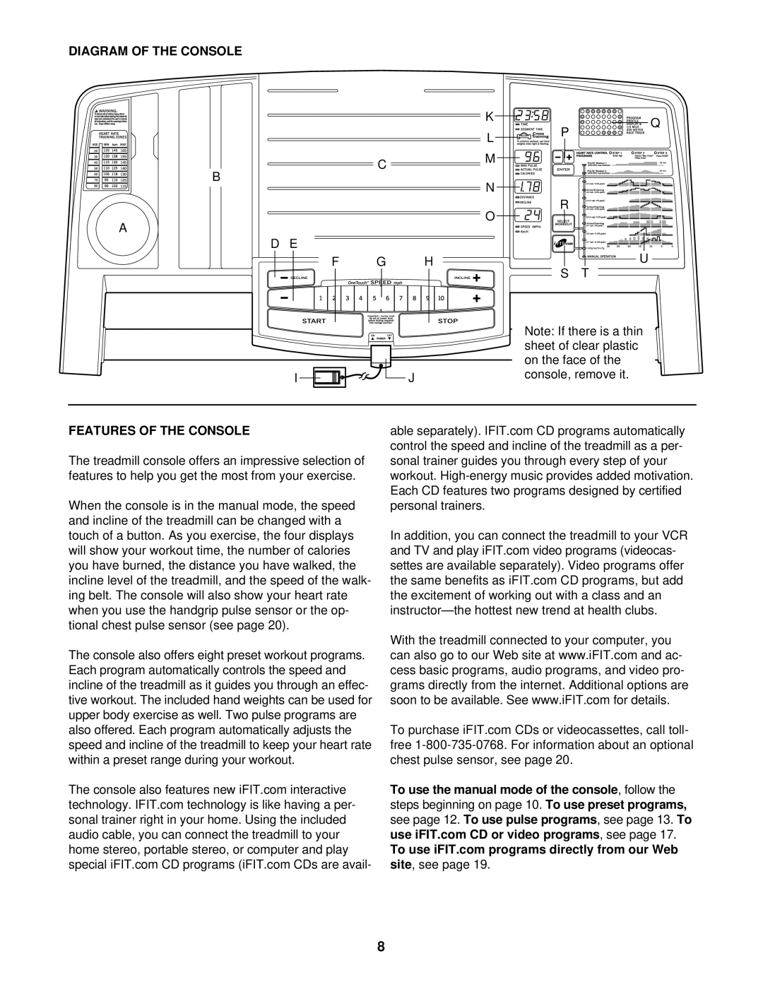 ProForm PFTL09911 user manual Diagram of the Console, Features of the Console 