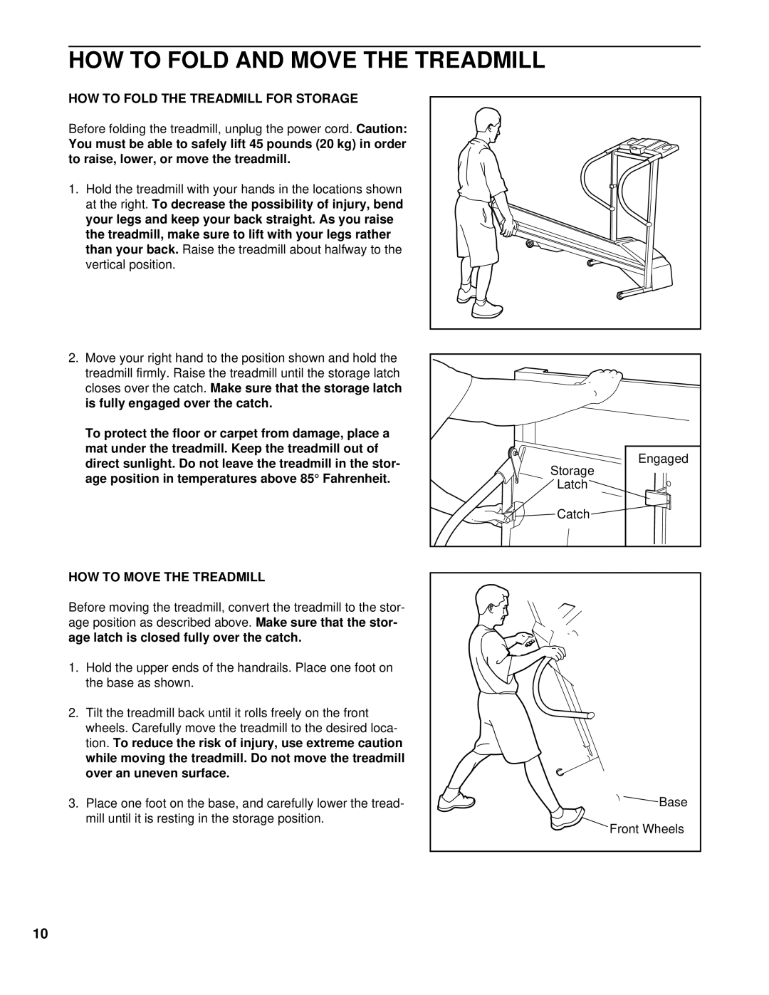 ProForm PFTL10110 HOW to Fold and Move the Treadmill, HOW to Fold the Treadmill for Storage, HOW to Move the Treadmill 