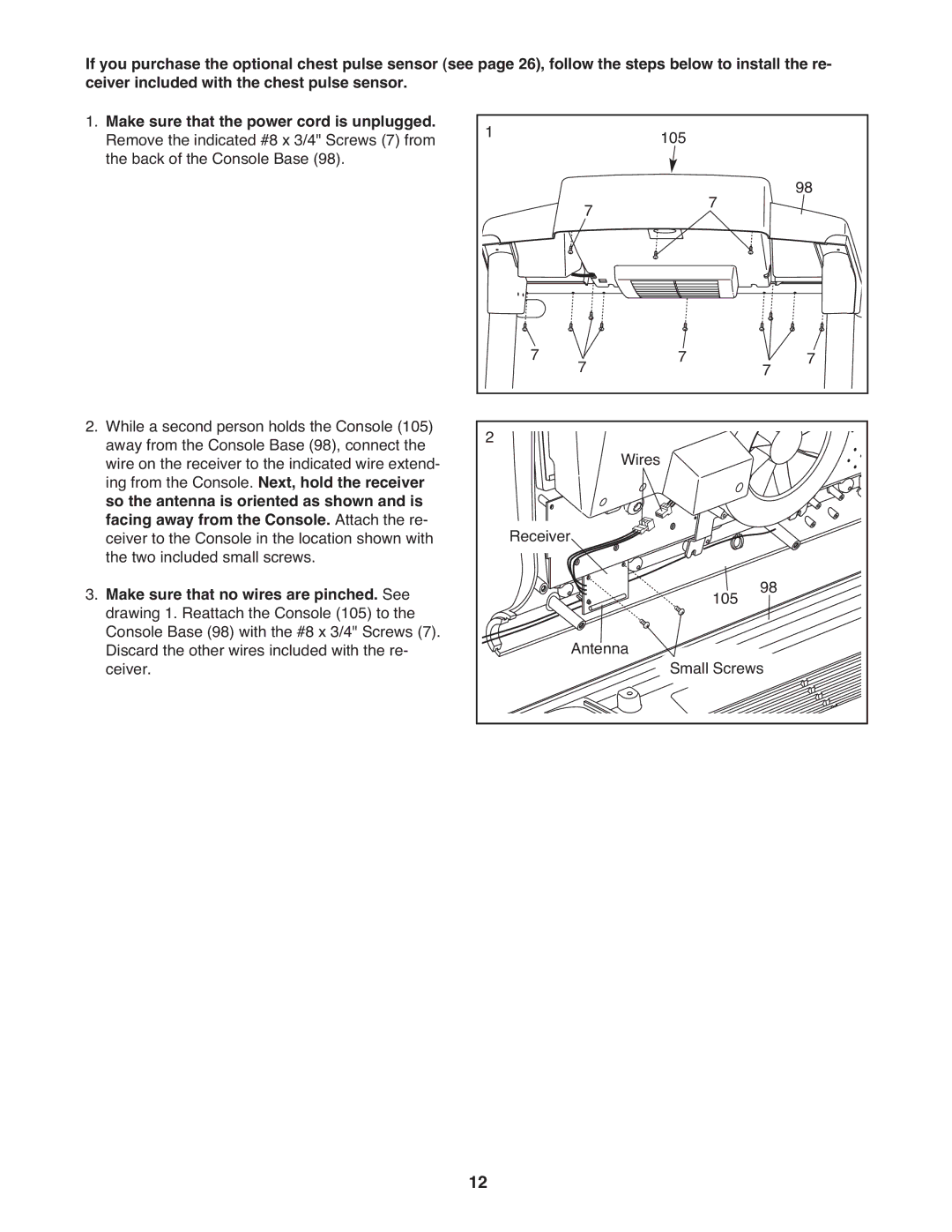 ProForm pftl101110.0 user manual Make sure that no wires are pinched. See 