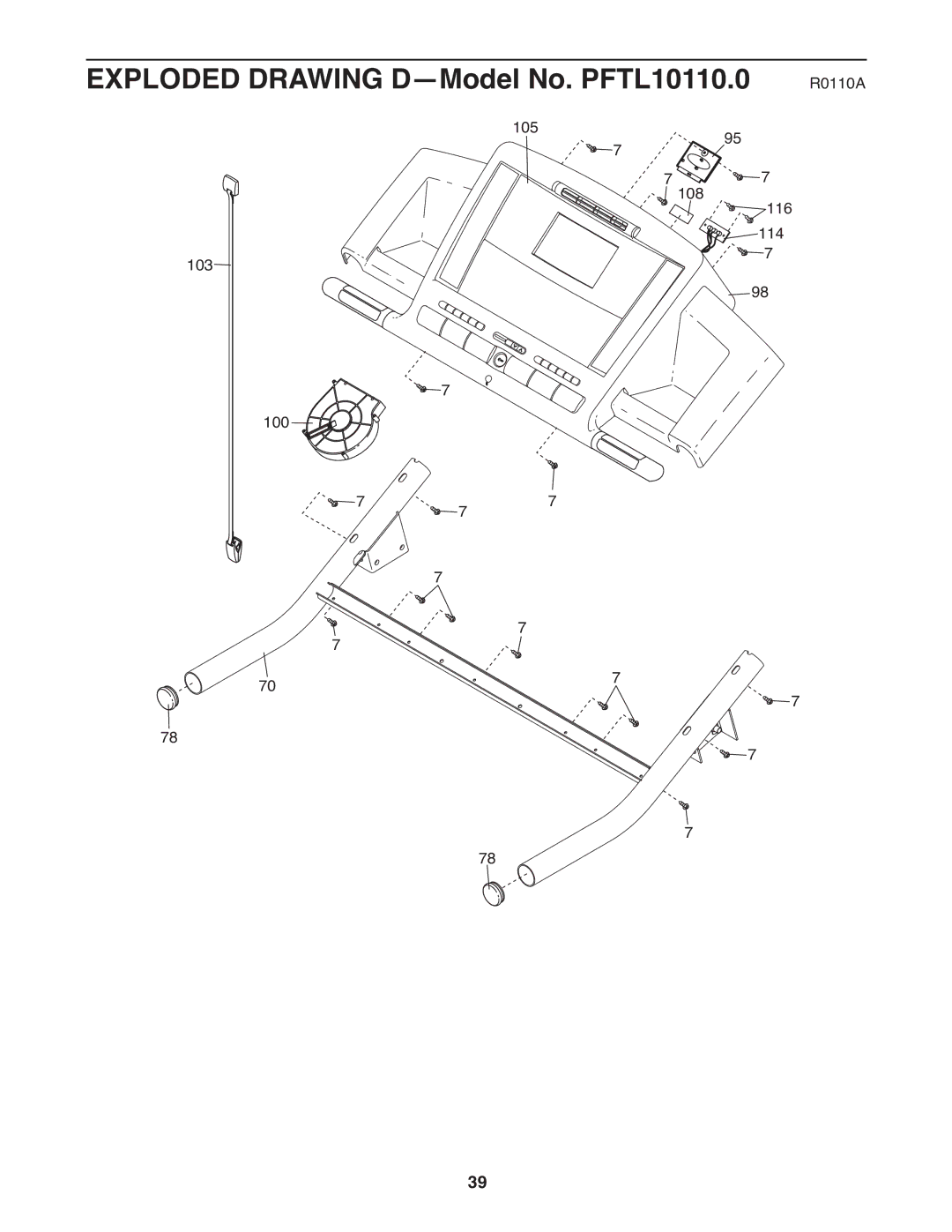 ProForm pftl101110.0 user manual Exploded Drawing D-Model No. PFTL10110.0 R0110A 