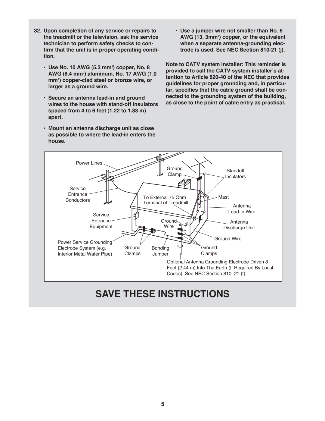 ProForm pftl101110.0 user manual Power Lines Ground Standoff Service Clamp 