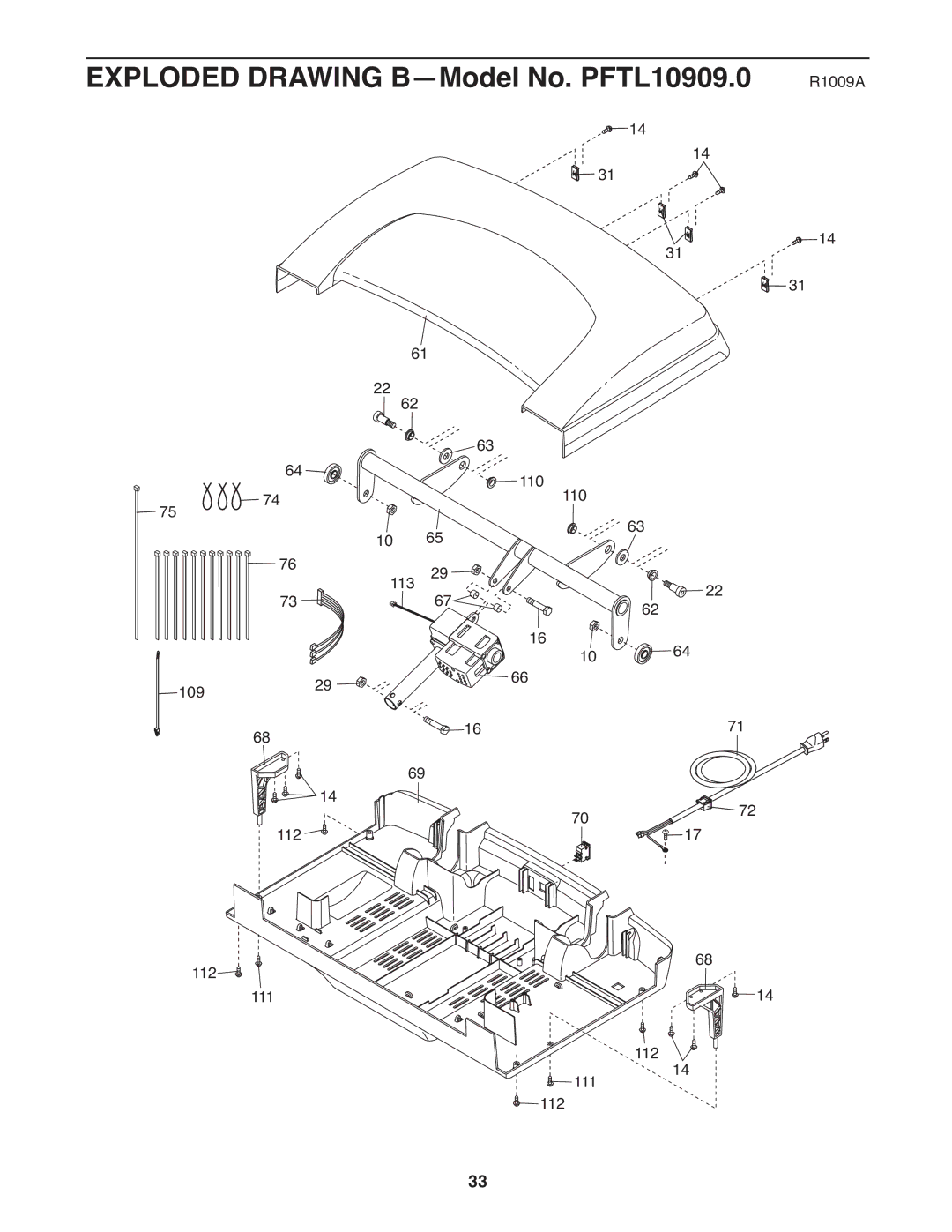 ProForm warranty Exploded Drawing B-Model No. PFTL10909.0 R1009A 