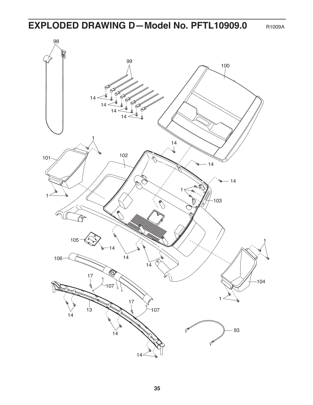 ProForm warranty Exploded Drawing D-Model No. PFTL10909.0 R1009A 