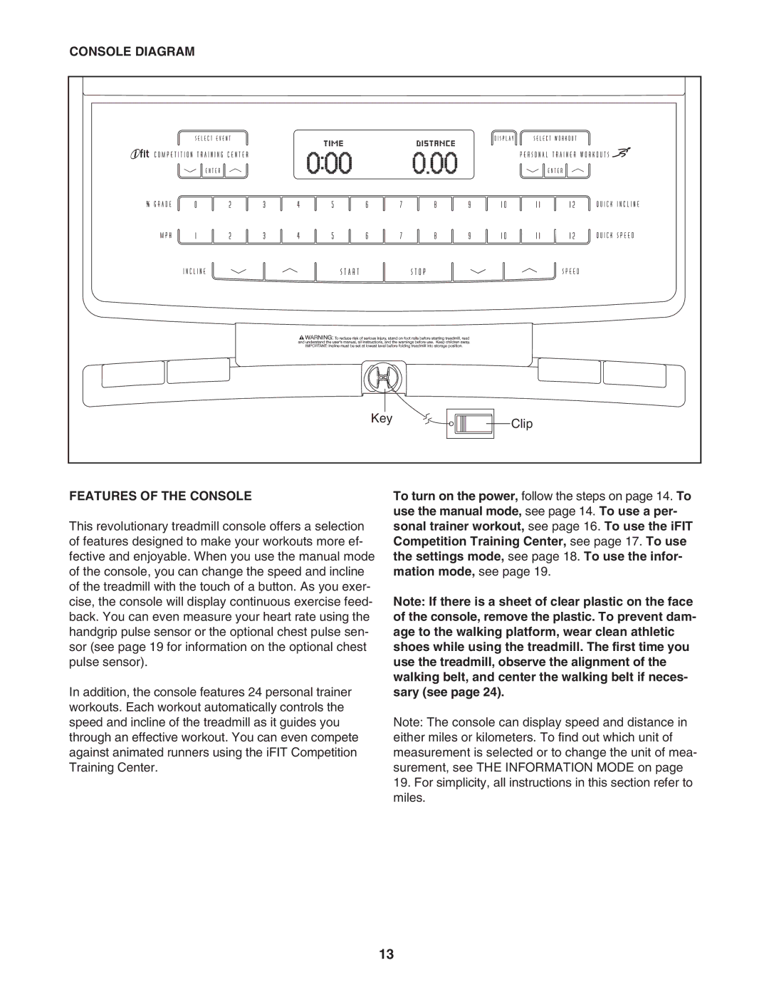 ProForm PFTL12007.0 user manual Console Diagram, Features of the Console 