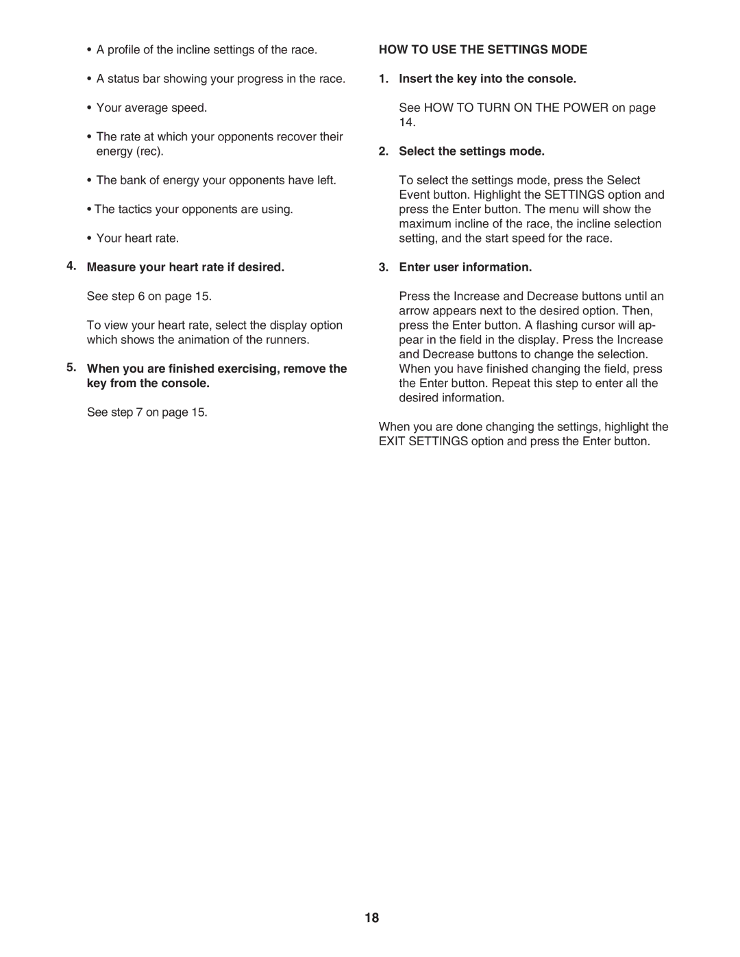 ProForm PFTL12007.0 Measure your heart rate if desired. See on, HOW to USE the Settings Mode, Select the settings mode 