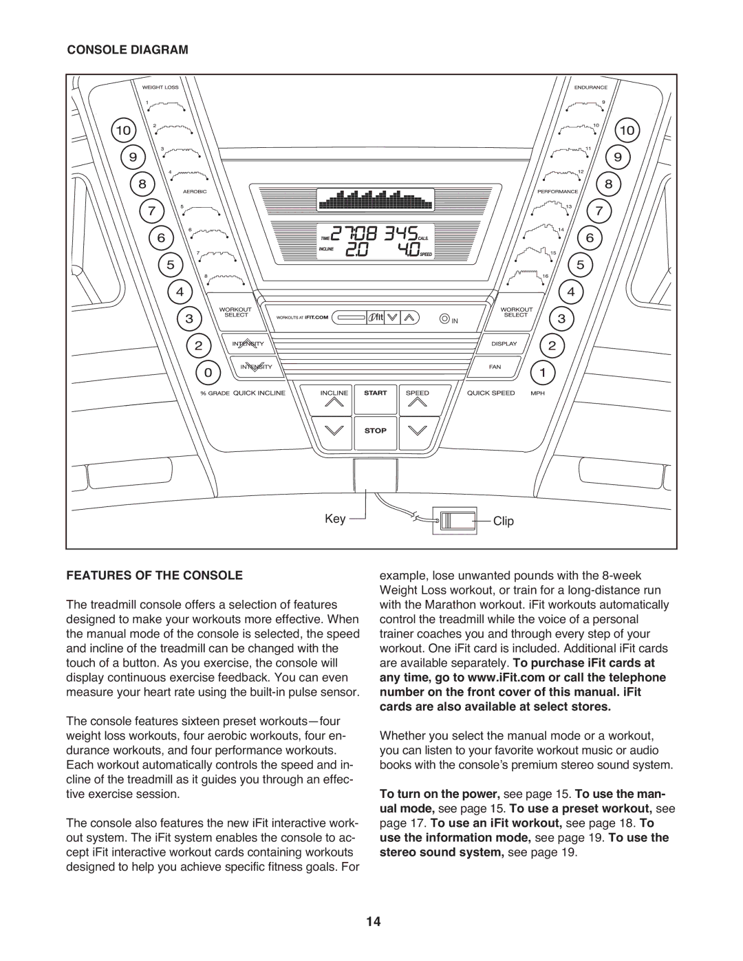 ProForm PFTL12008.0 user manual Console Diagram, Features of the Console 