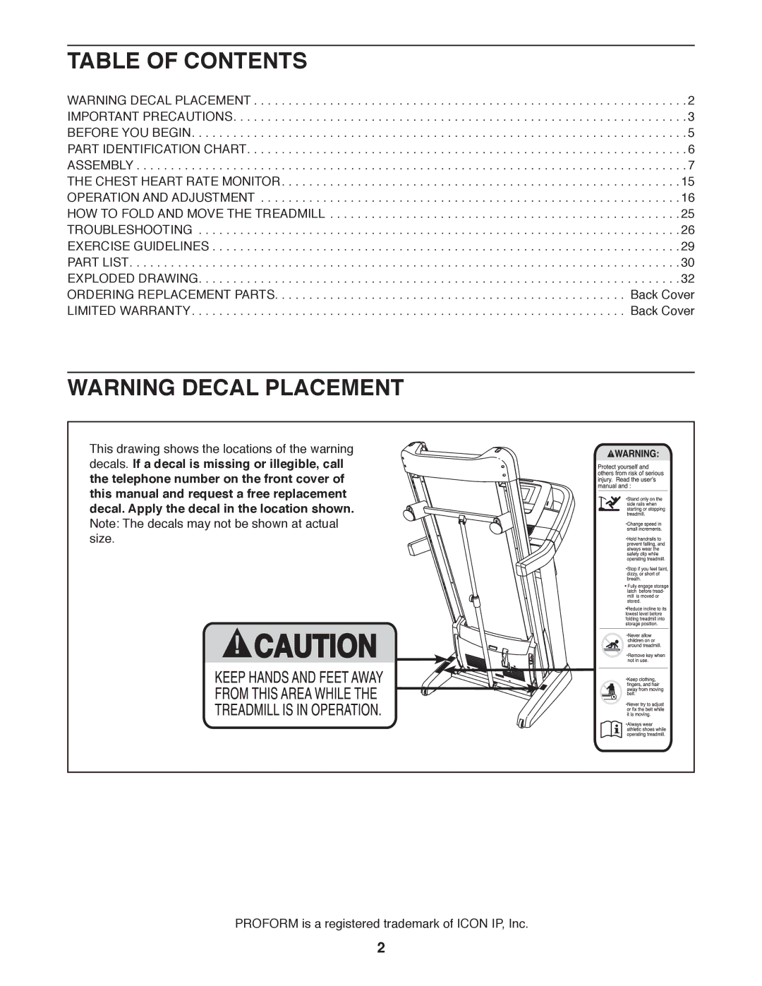 ProForm PFTL13011.0 user manual Table of Contents 