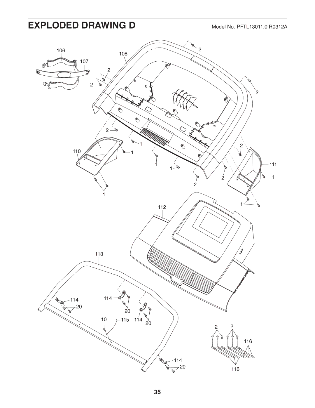 ProForm PFTL13011.0 user manual Exploded Drawing D 