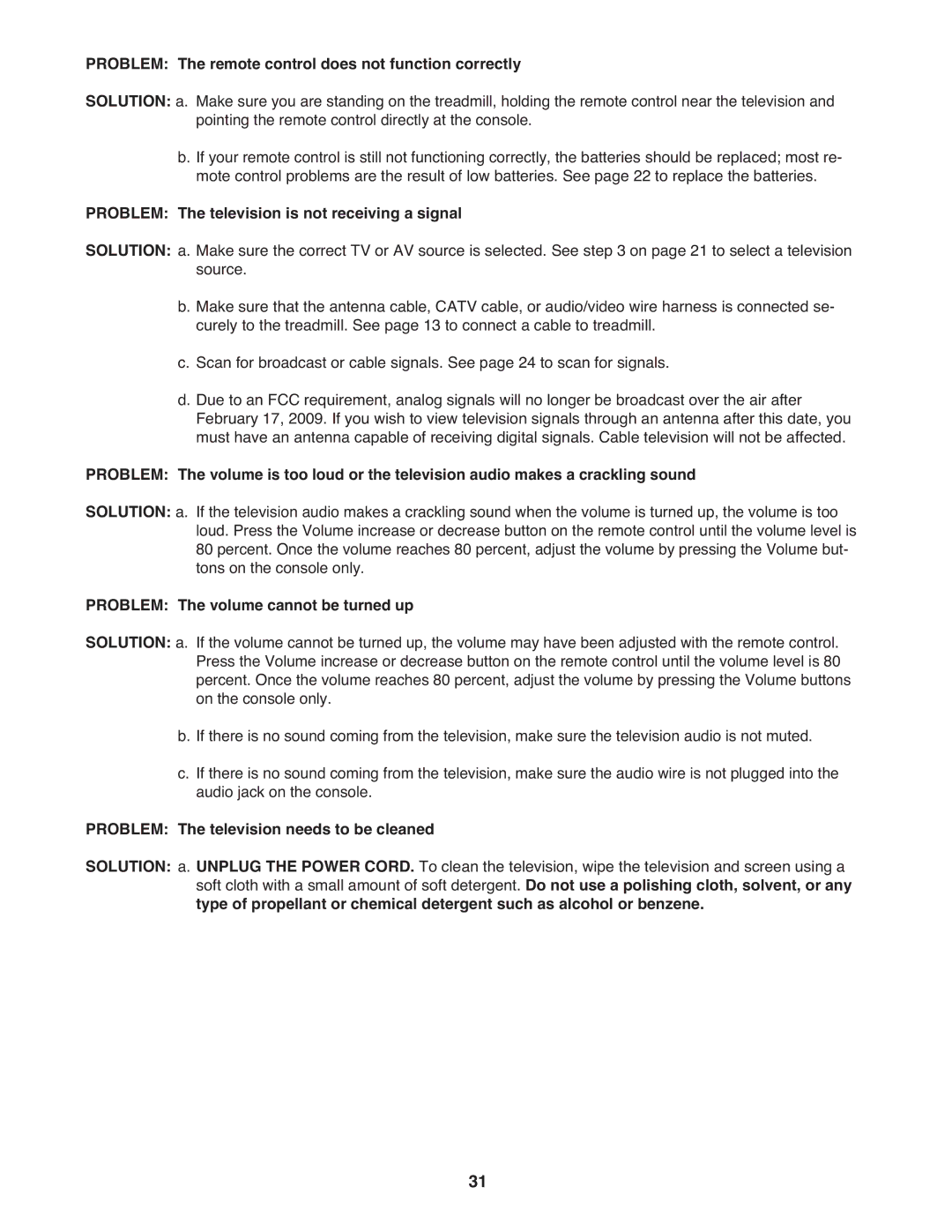 ProForm PFTL14008.0 Problem The remote control does not function correctly, Problem The volume cannot be turned up 