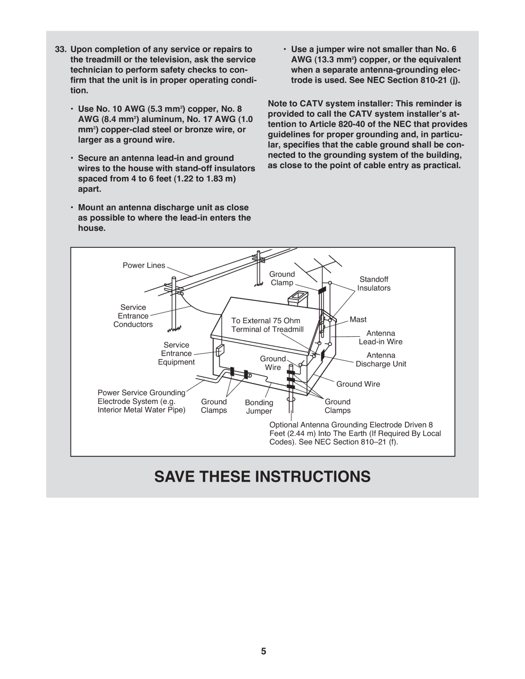 ProForm PFTL14008.0 user manual Power Lines Ground Standoff Service Clamp 