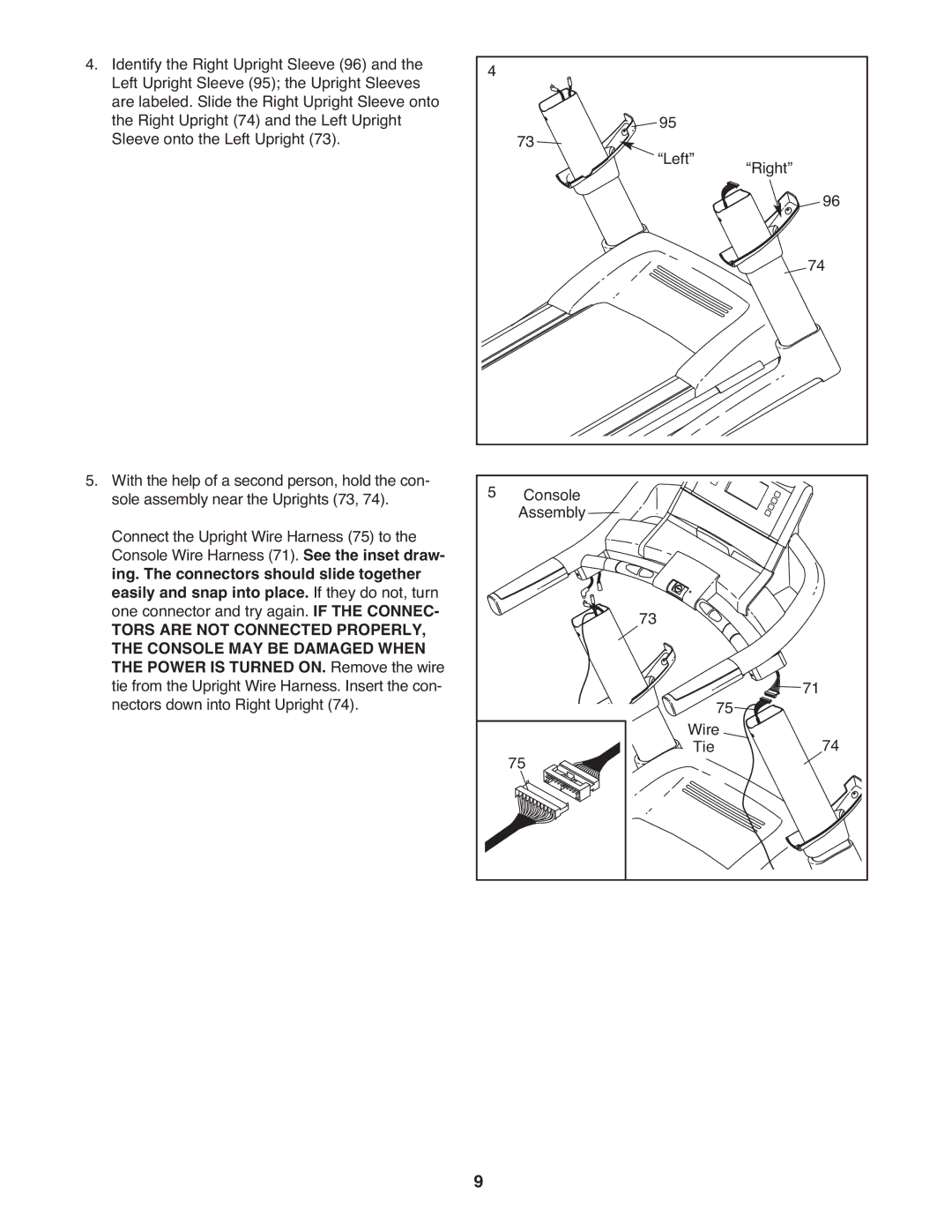 ProForm PFTL14008.0 user manual Left Right Console Assembly Wire75 Tie 