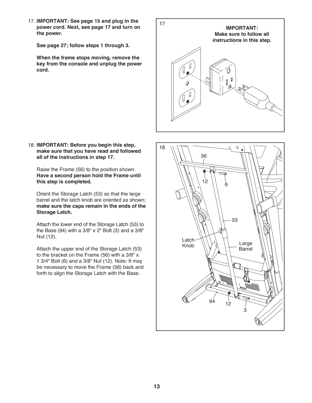 ProForm PFTL14511.0 warranty Make sure the caps remain in the ends Storage Latch 