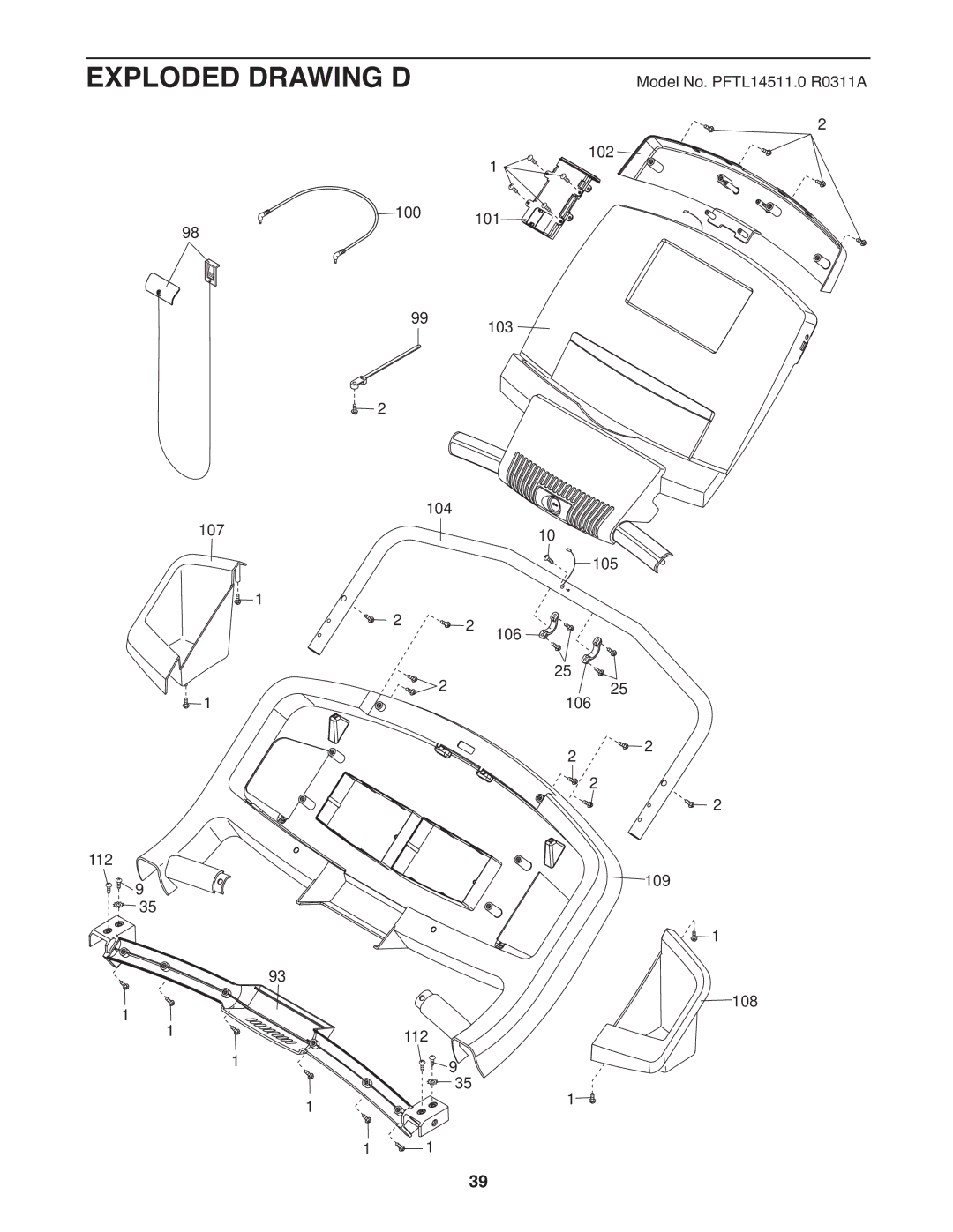 ProForm PFTL14511.0 warranty Exploded Drawing D 