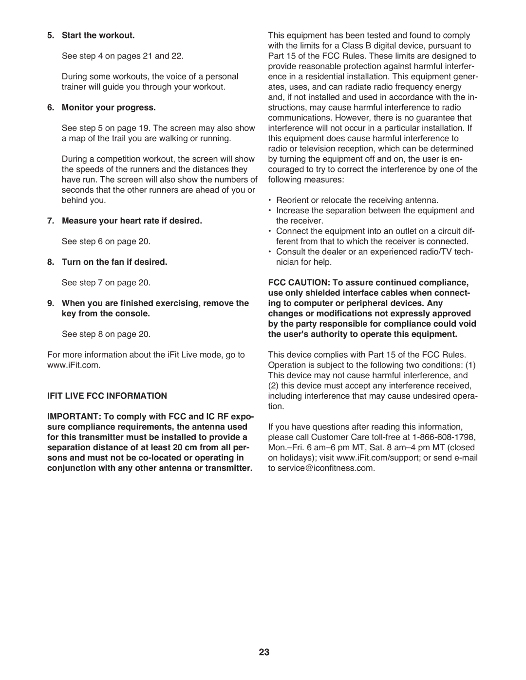 ProForm PFTL14511.0 warranty Ifit Live FCC Information 