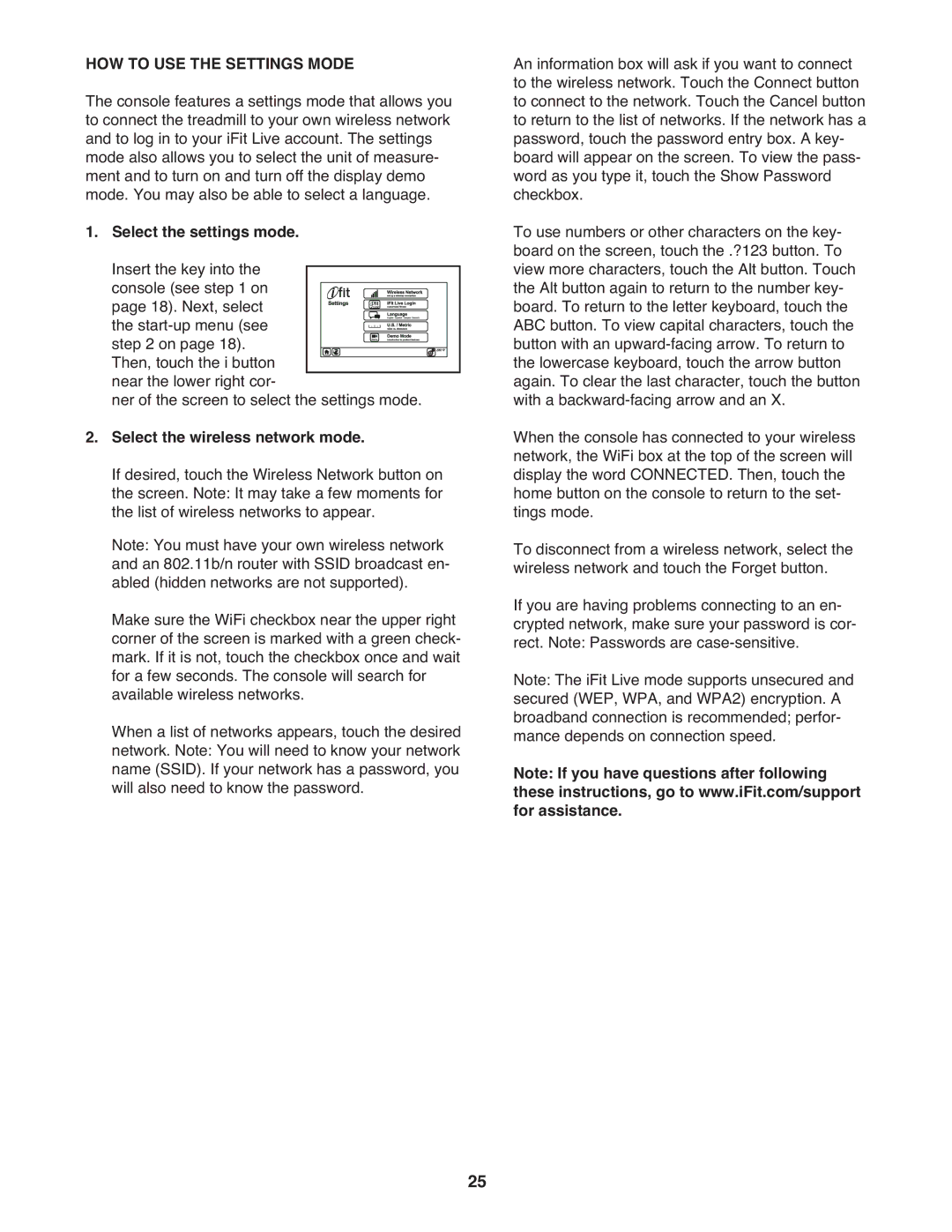 ProForm PFTL14511.0 warranty HOW to USE the Settings Mode, Select the wireless network mode 